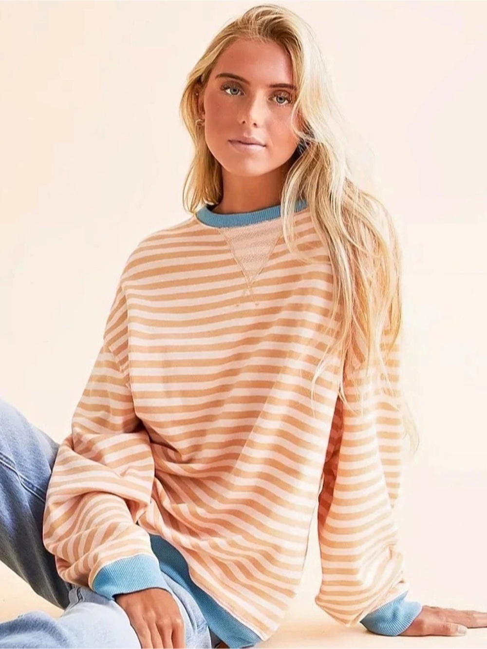 We The Free Striped Sweatshirt in Orange & Blue Size Small